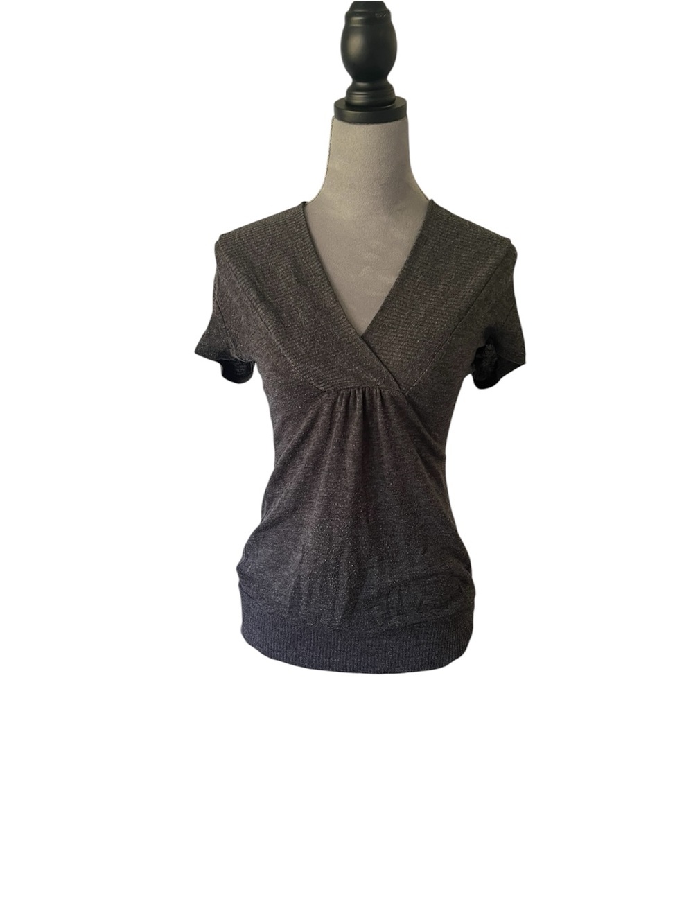 Body Central Charcoal V-Neck Short Sleeve Knit Top